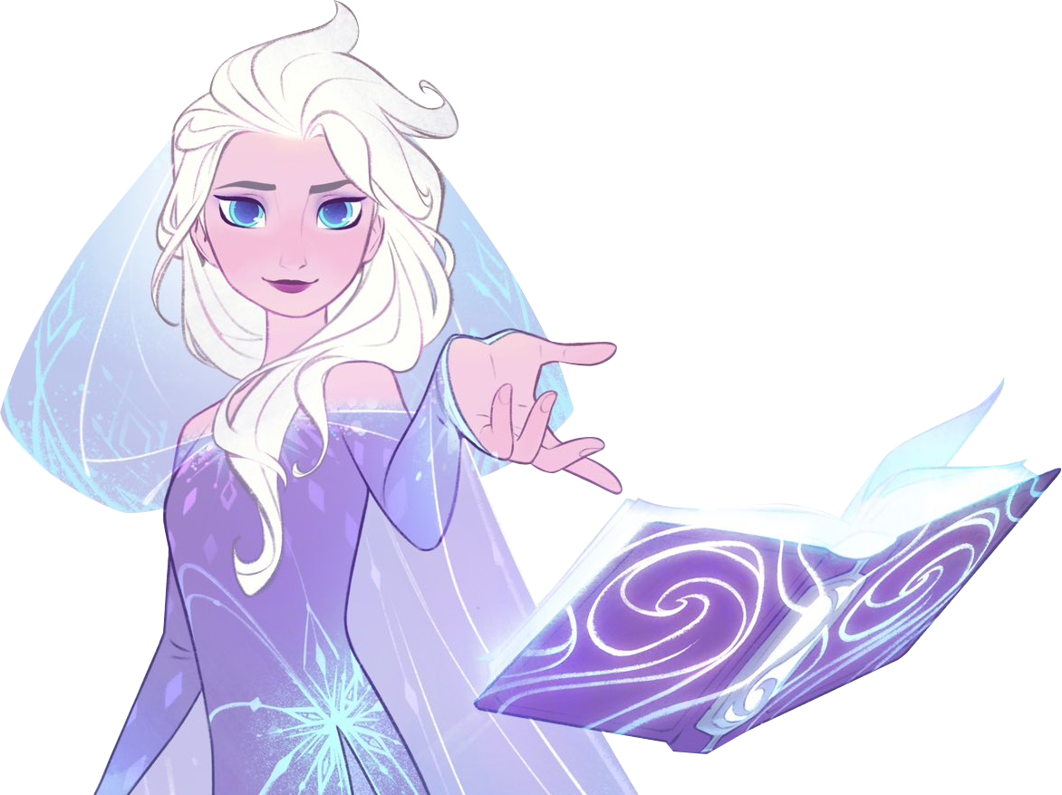 Elsa extending her hand towards a floating book