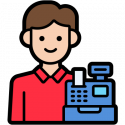 Clerk at a register icon