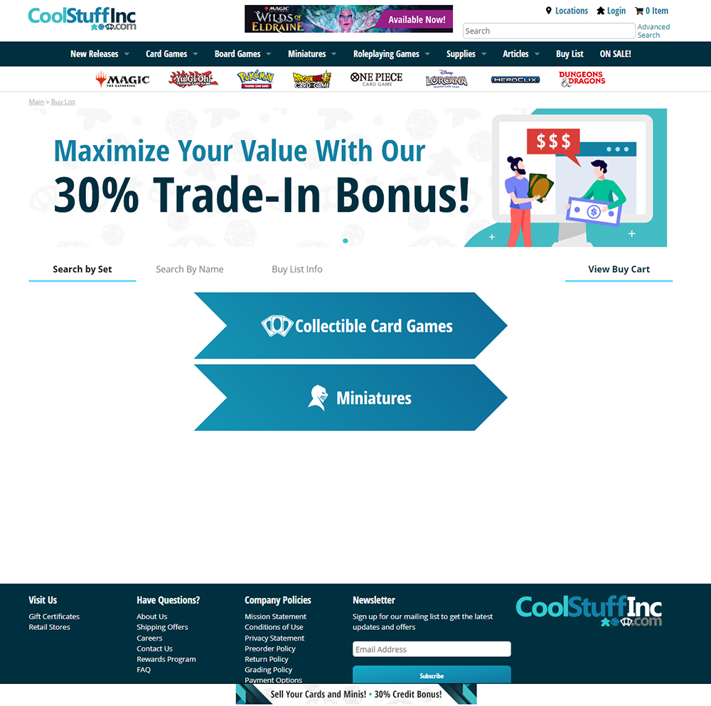 Buy List landing page on CoolStuffInc.com